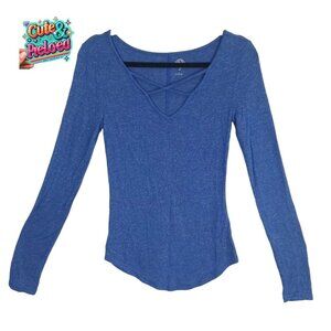 So Size S Knit Top Blue Long Sleeve Stretch Casual T-Shirt